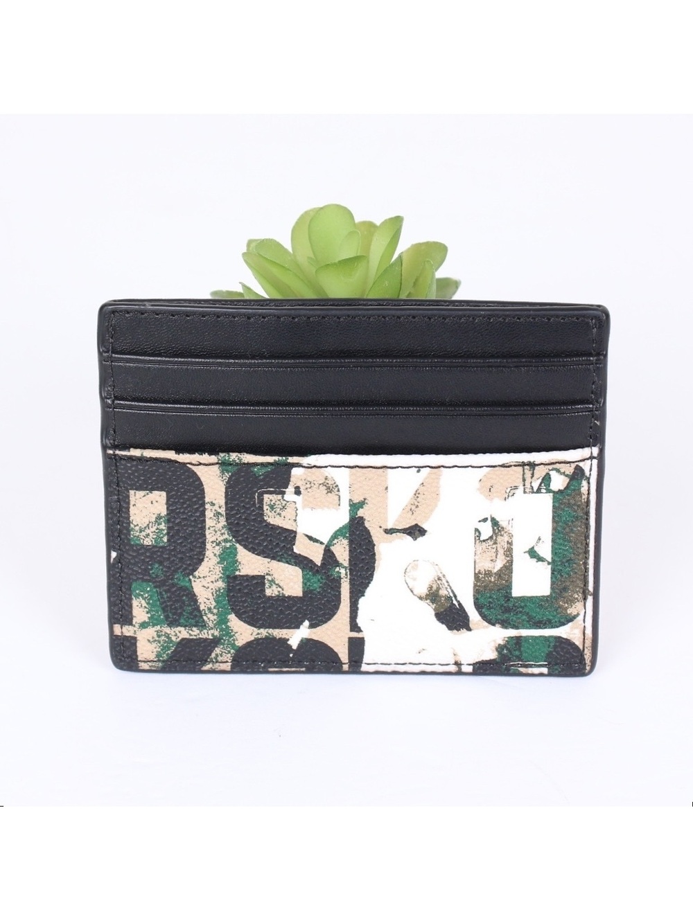 Michael Kors Cooper Graphic Logo Camo Tall Card Case Wallet Black Green White